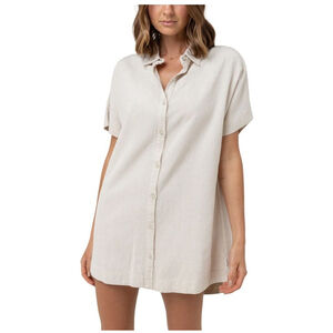 NEW Rhythm Linen Blend Shirt Dress In Sand Womens XS Coastal Lagenlook